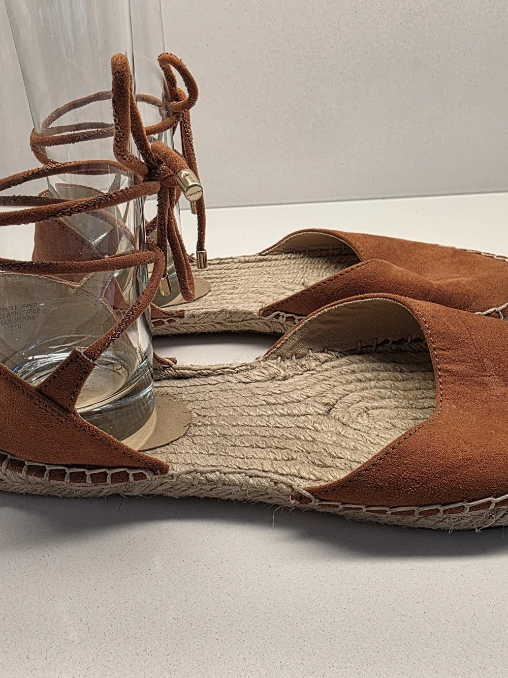 LOFT Tan Suede Espadrille Lace-Up Flats